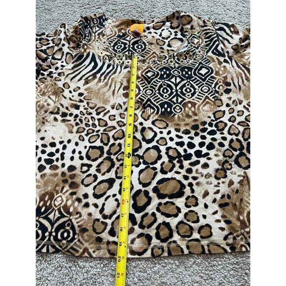 Ruby Rd. Womens Animal Print Top Leopard & Tribal Design Size 2X Gold Accents - Picture 4 of 9
